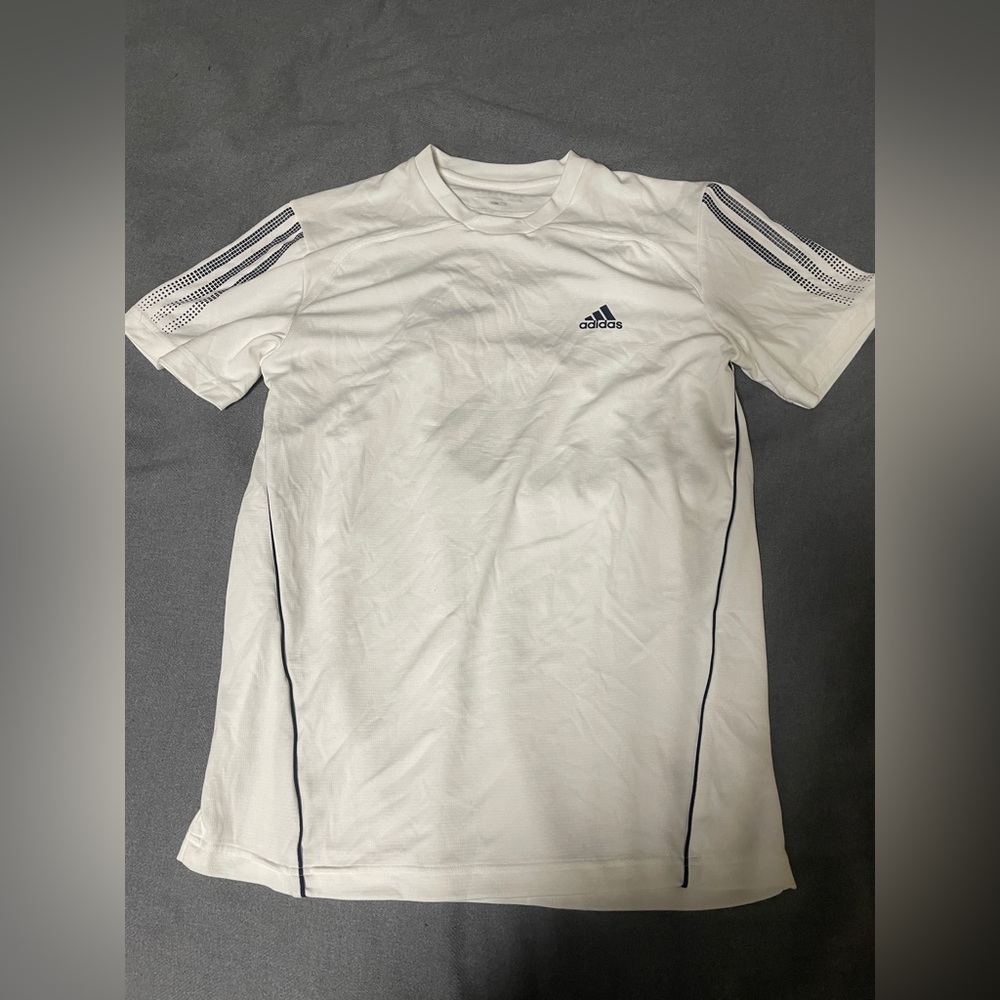 Adidas Tshirt Mens White Three Stripes Climalite Tennis Athleisure Small